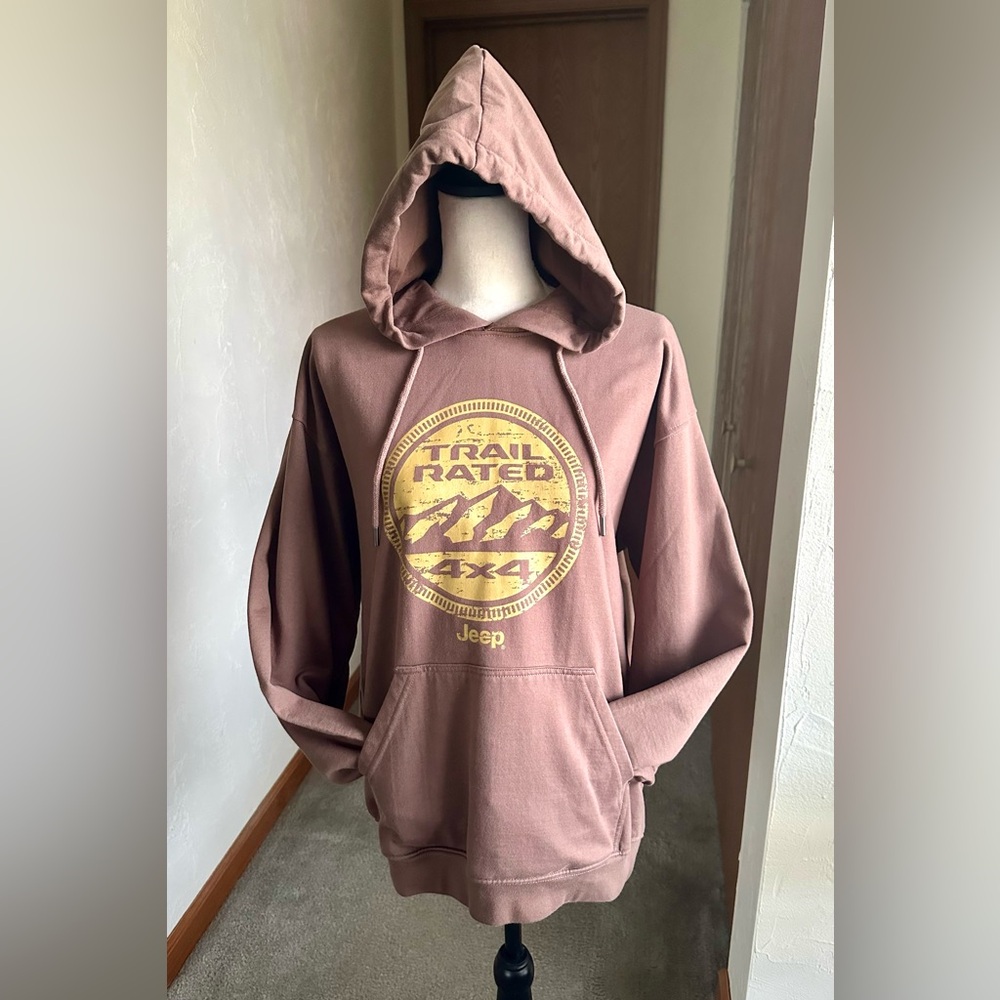 🤎 Jeep - Women’s Brown Hooded Sweatshirt with Yellow Graphic Design - Size: L